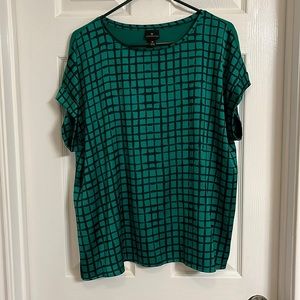Worthington top in emerald green and dark navy checkered top